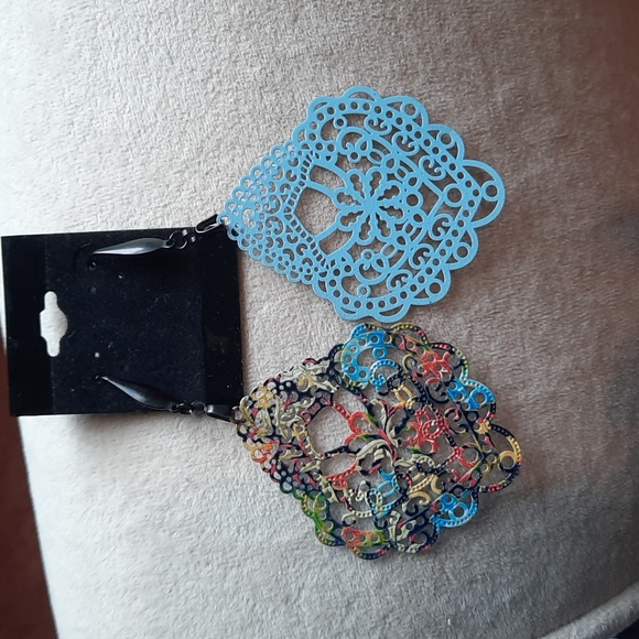 Colorful Lace Pattern Earrings (New) - Picture 6 of 7